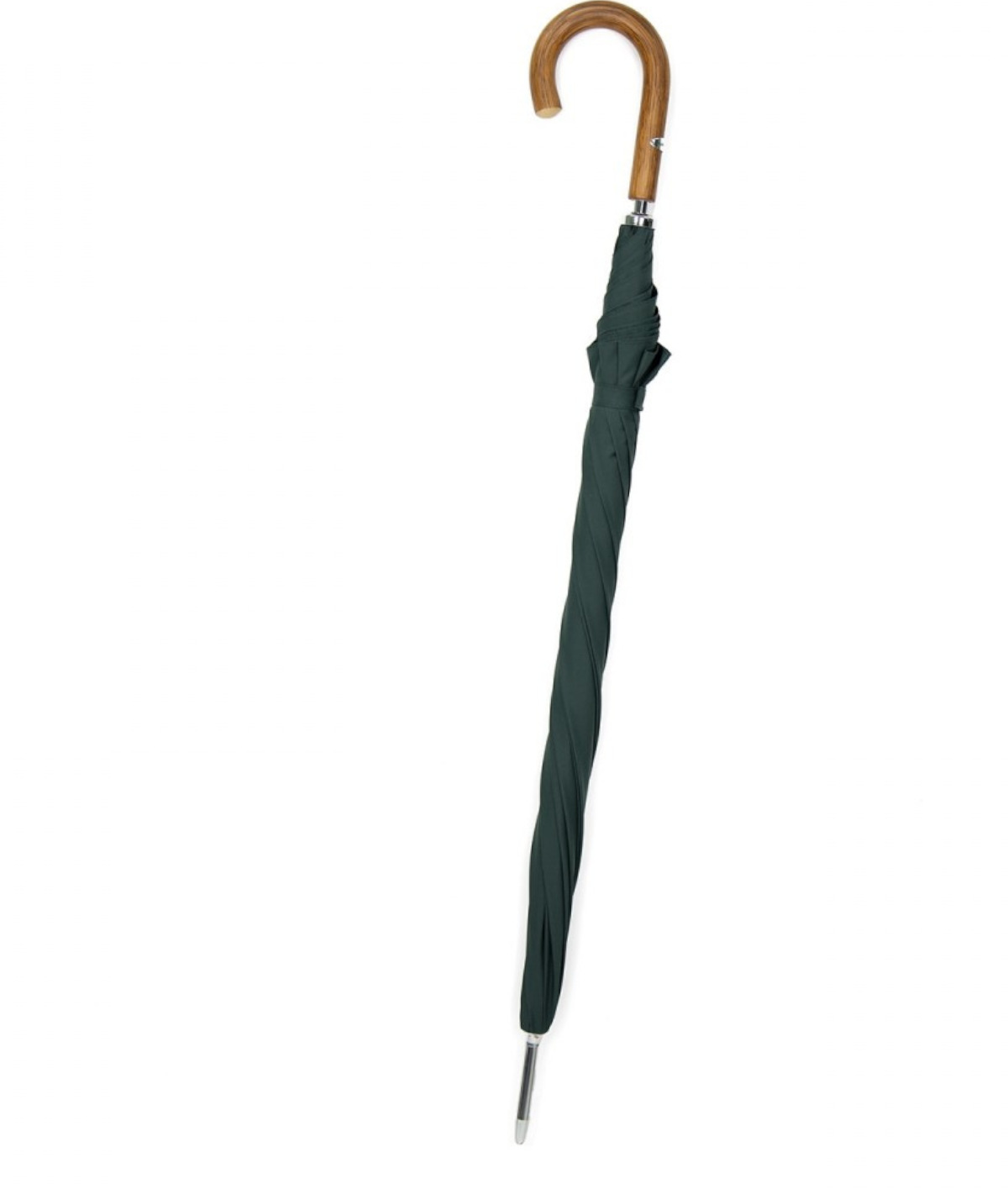 large green umbrella crook handle, closed