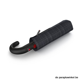 knirps folding umbrella black crook handle, grey stripes, closed
