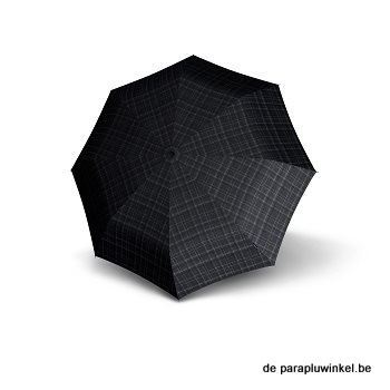 knirps folding umbrella black crook handle, grey stripes, open
