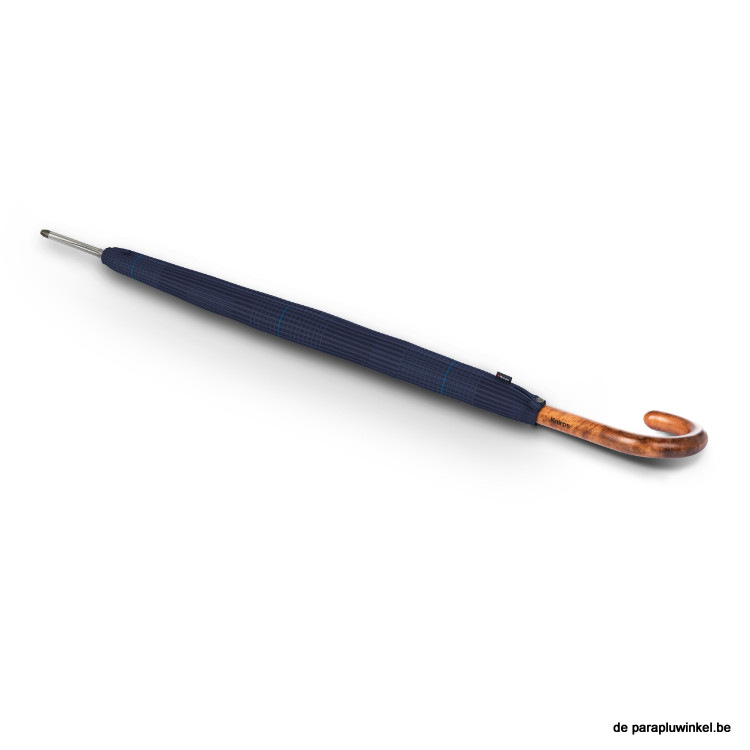 stick umbrella knirps wooden handle,blue stripes, closed