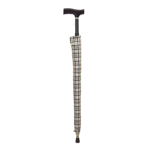 umbrella walking stick beige checks, closed