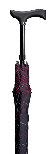 umbrella walking stick white and red tartan on black