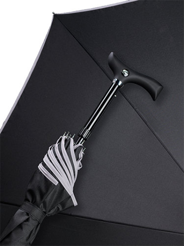 walking stick umbrella black, border grey