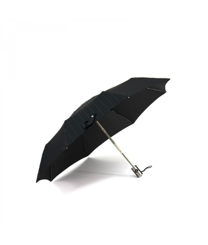 folding umbrella for men, brown stripes on black, closed
