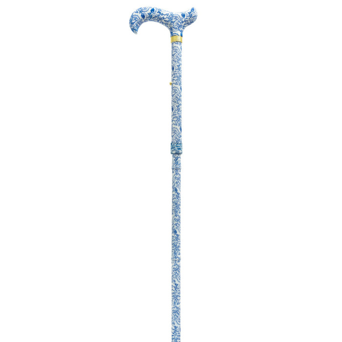 folding cane deco blue  flowers on white