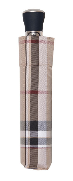 luxury folding umbrella, beige, red and black;  closed