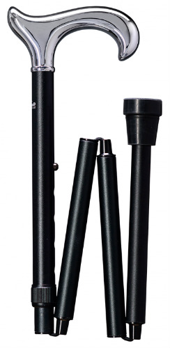 black folding walking stick, chrome handle