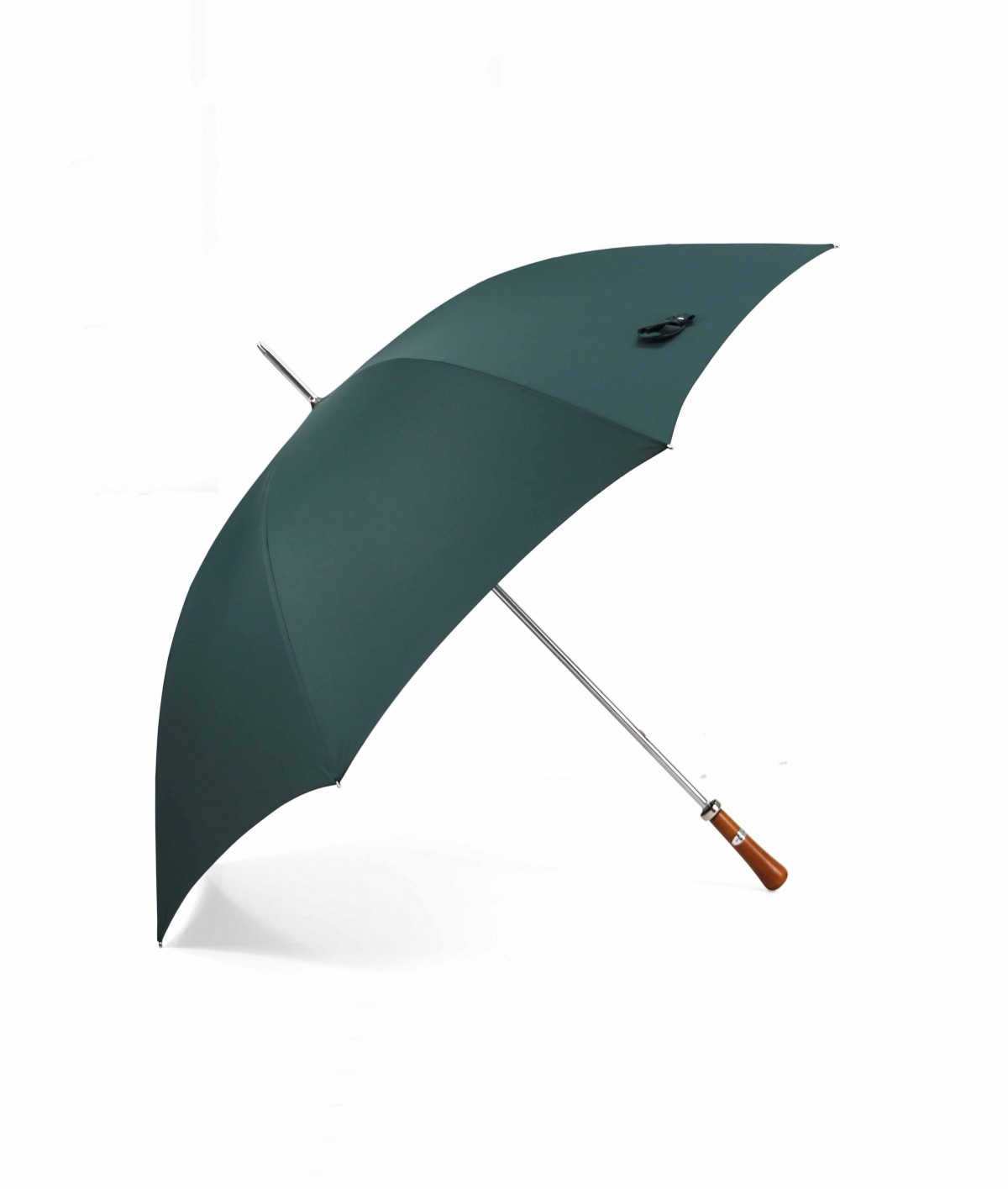 large green umbrella handle as golfclub, open