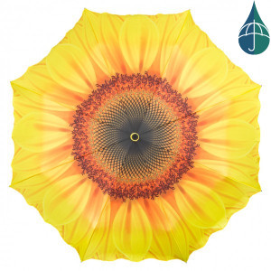 Hand sunshade with large sunflower, topview