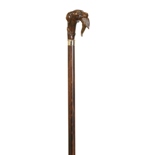houten wandelstok, handvat jachthond met prooi