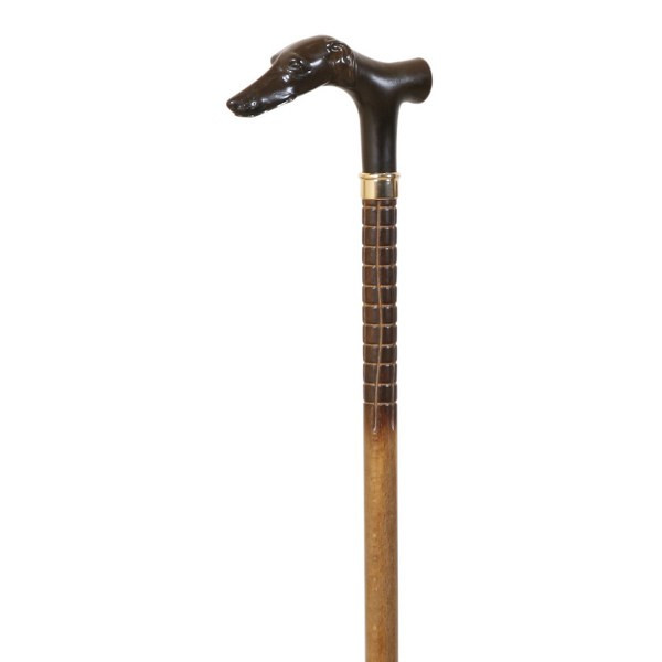 wooden walking stick, dog head