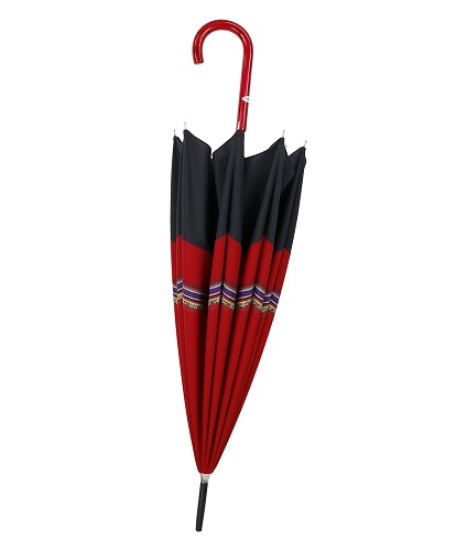 ladies stick umbrella black, red and braid/closed