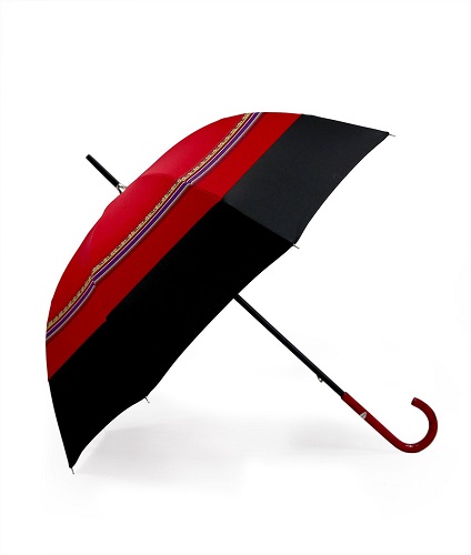 ladies stick umbrella black, red and braid/sideview