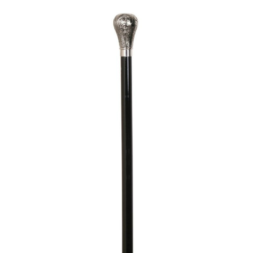 wooden walking stick black, nickelplated knob.