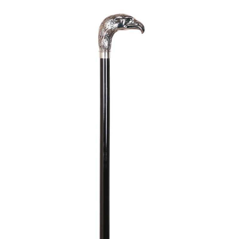 black wooden walking stick, handle nickel aigle