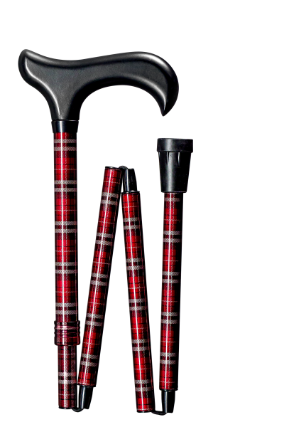 folding cane  deco tartan red