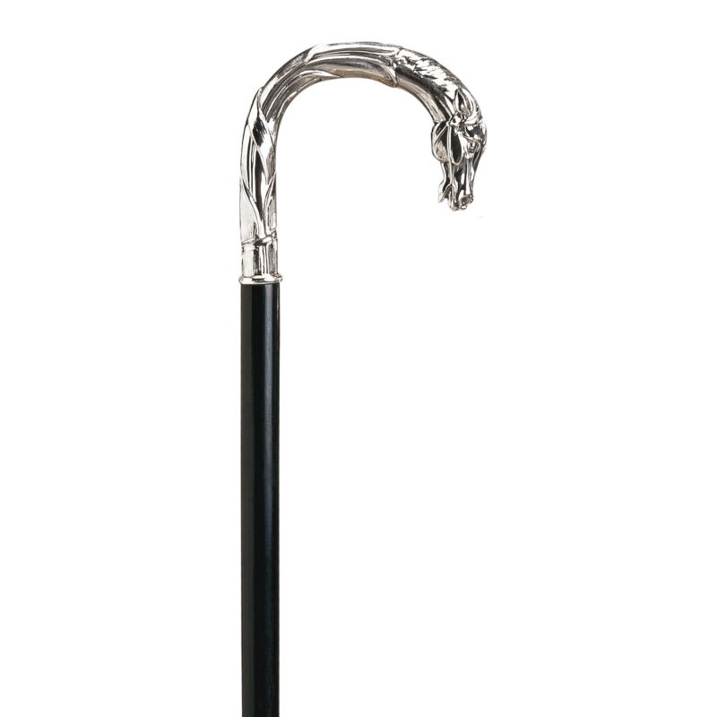 walking stick silver handle horse