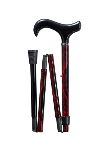 folding walking stick carbon black and red