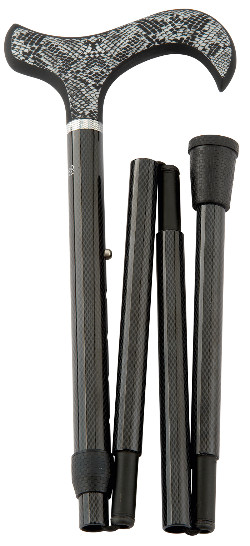 foldable walking stick carbon shiny black handle snake print