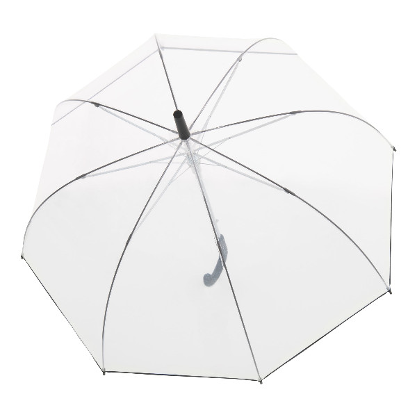 clear bubble dome umbrella, black trim, open