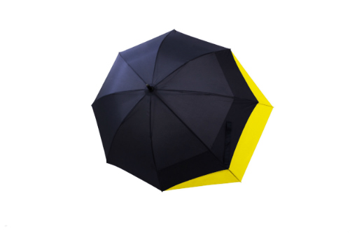 stick umbrella wider canopy blue and yellow, open