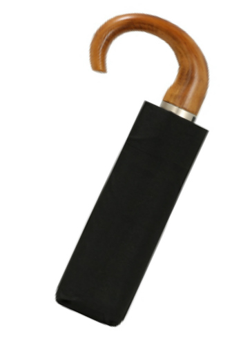 folding umbrella,wooden crook handle , closed;black