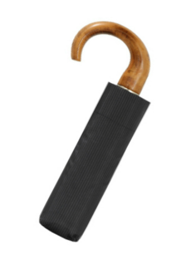 folding umbrella,wooden crook handle , closed;black