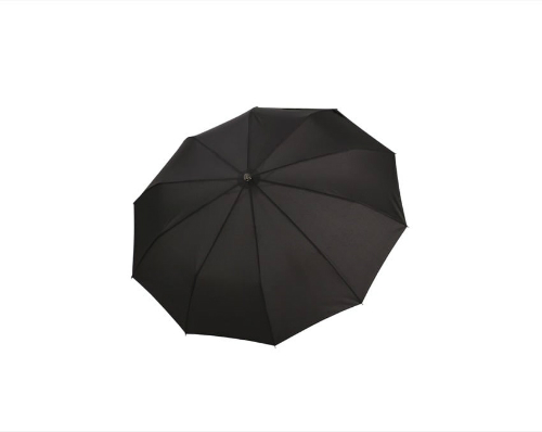 folding umbrella with wooden crook handle, black, open