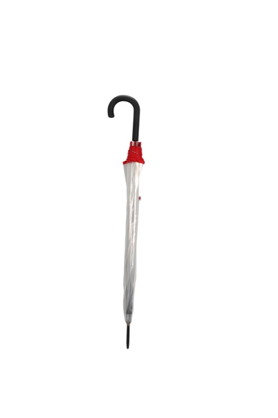 clear bubble dome umbrella, red trim , open