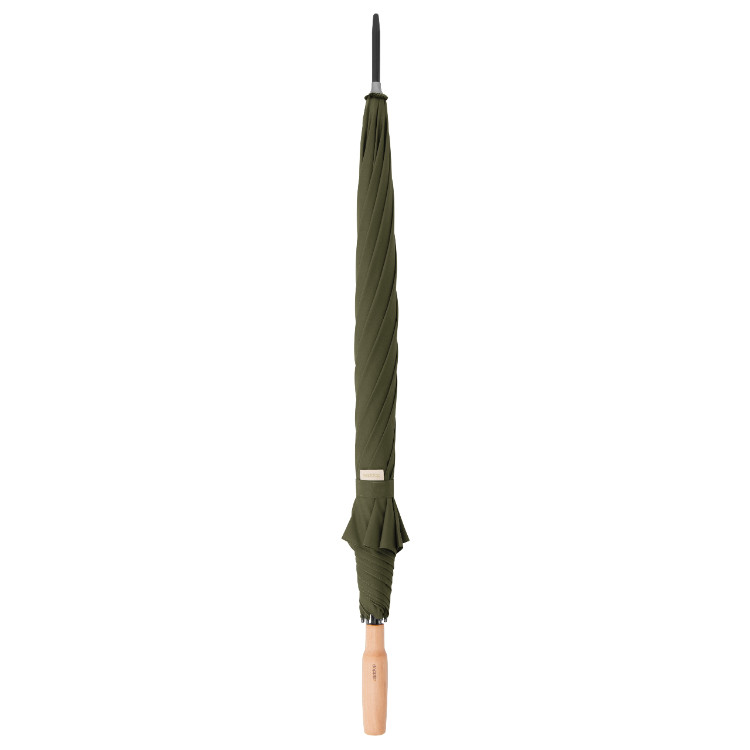 stick umbrella olive green bamboo construction, closed