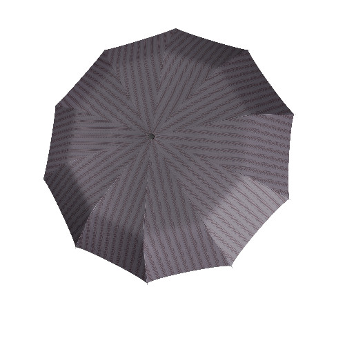 stick umbrella knirps wooden handle, black stripes on grey, open