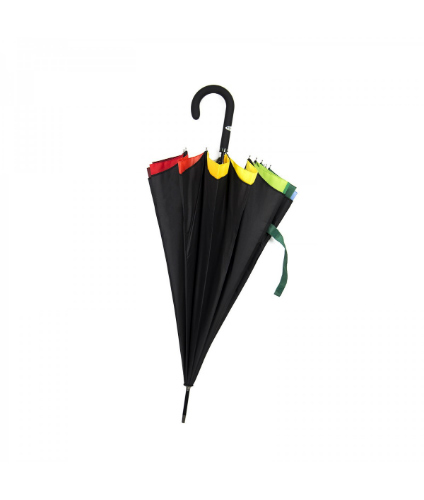 multicolor stick umbrella outside black dome, closed
