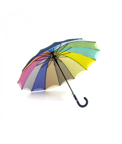 multicolor stick umbrella, outside dome blue, inside viewsideview