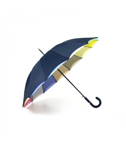 multicolor stick umbrella, outside dome blue, side view