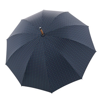 luxury stick umbrella dark blue with dots gold and orange/ open