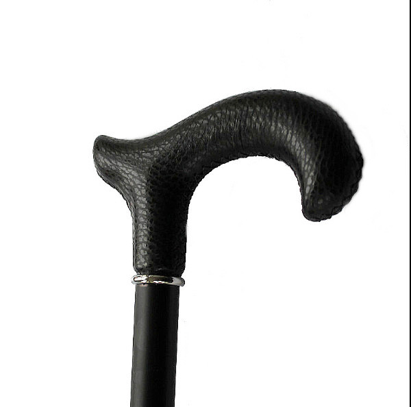 wooden walking stick black leather handle