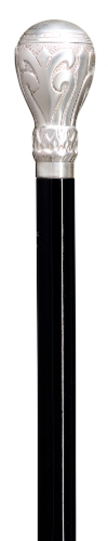 canne bois, pommeau argente