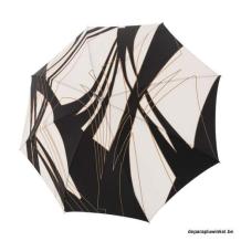 Stick umbrella white, black, gold planes and stripes, open