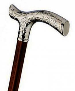 wooden cane , chromed handle