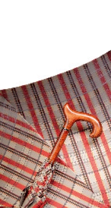 parapluie canne tres beau tissu ecossais beige et rouge