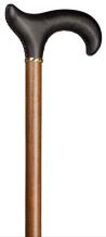 wooden walking stick with brown leather handle
