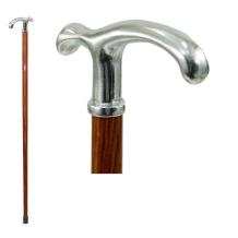 wooden cane,  pewter, handle model derby