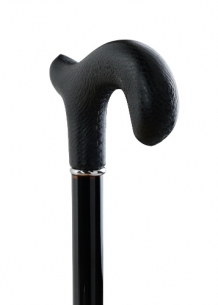 wooden walking stick with blue leather handle