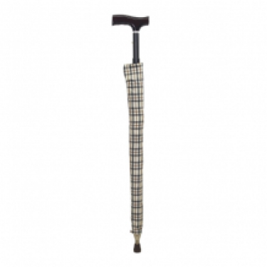 umbrella walking stick beige checks, closed