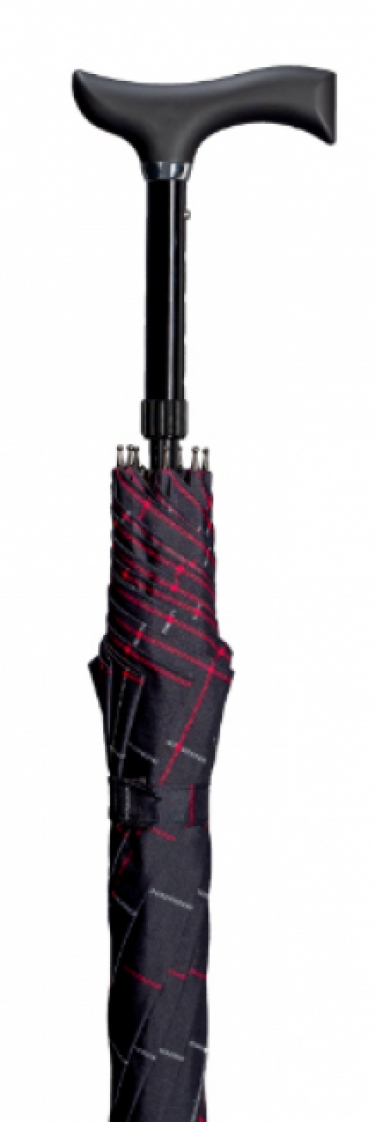 umbrella walking stick white and red tartan on black