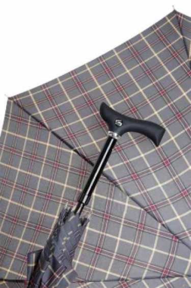 umbrella walking stick grey and bordeaux tartan