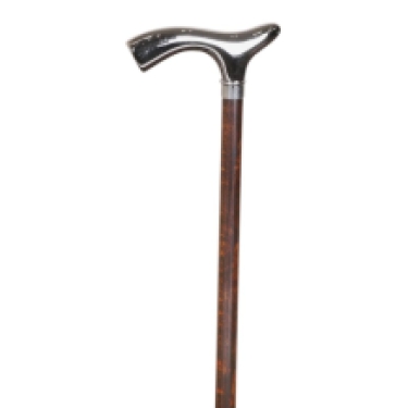 brown wooden walking stick nickel handle