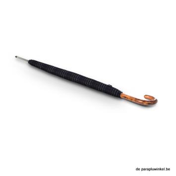 stick umbrella knirps wooden handle, checks on black, closed