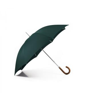 large green umbrella crook handle, open