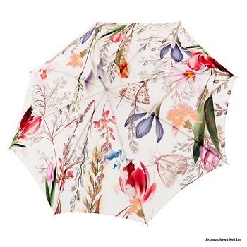 Stick umbrella with flowers and butterflies, open